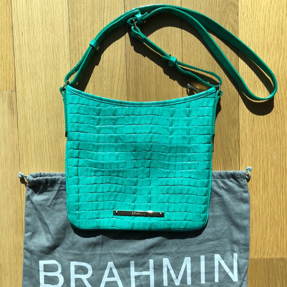 Brahmin, Like New, Leather Crossbody, Turquoise SM